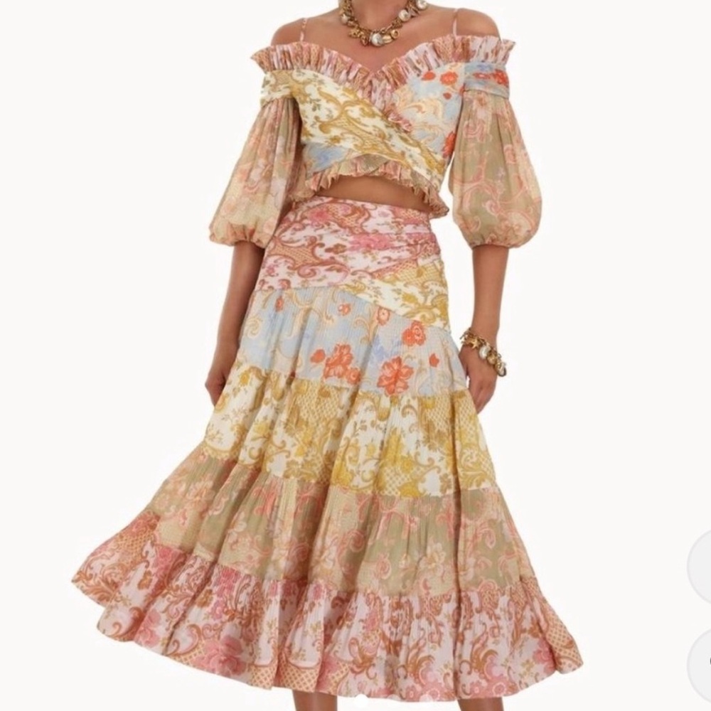 NWT Zimmermann Postcard Pleated Fan Bodice + Skirt Set AU0/US4